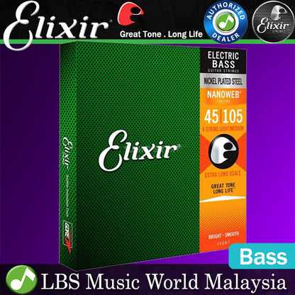 Elixir 14087 Nanoweb Medium or Extra Long Scale Electric Bass Guitar String (45-105)