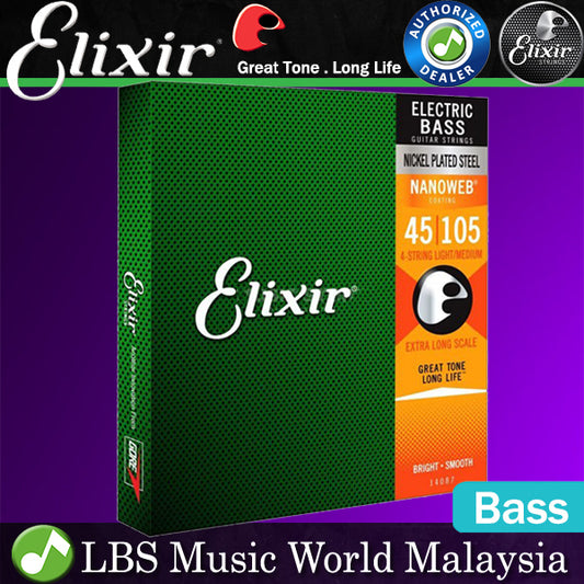 Elixir 14087 Nanoweb Medium or Extra Long Scale Electric Bass Guitar String (45-105)