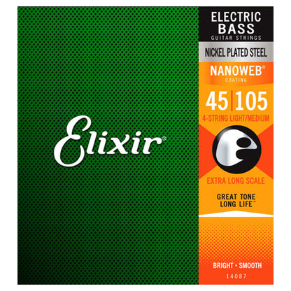 Elixir 14087 Nanoweb Medium or Extra Long Scale Electric Bass Guitar String (45-105)