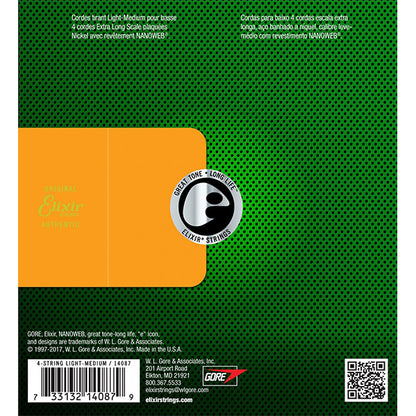 Elixir 14087 Nanoweb Medium or Extra Long Scale Electric Bass Guitar String (45-105)