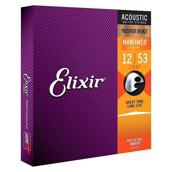 Elixir 16052 Nanoweb Acoustic Guitar String Phosphor Bronze Rich Full Smooth (12-53)