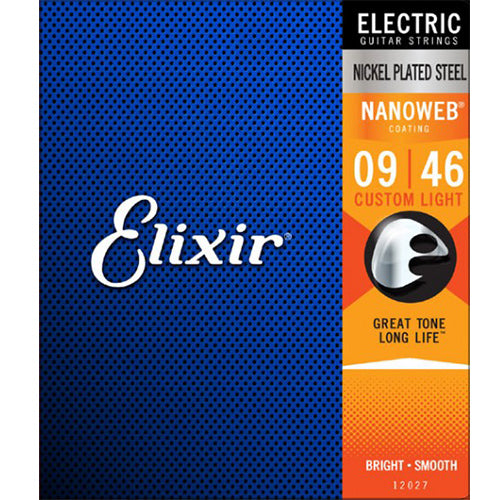 Elixir 12027 Nanoweb Electric Guitar String Nickel Plated Steel Custom Light Bright Smooth (9-46)
