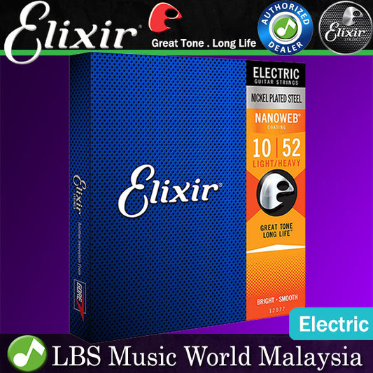 Elixir String 12077 Nanoweb Electric Guitar String Nickel Plated Steel Light Top Heavy Bottom  (10-52)