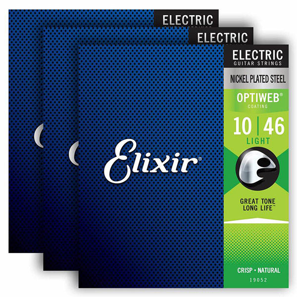 Elixir 16552 Optiweb Electric Guitar String Nickle Plated Light Great Tone 3 Pack (10-46)