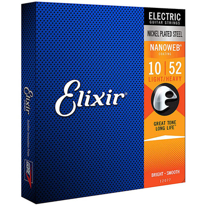 Elixir String 12077 Nanoweb Electric Guitar String Nickel Plated Steel Light Top Heavy Bottom  (10-52)