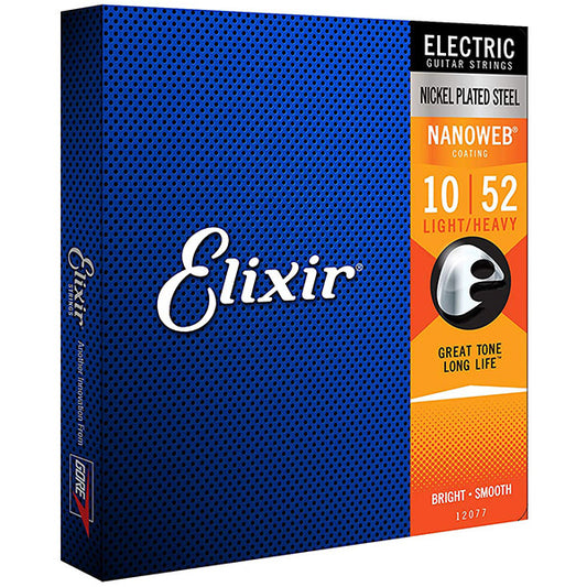 Elixir String 12077 Nanoweb Electric Guitar String Nickel Plated Steel Light Top Heavy Bottom  (10-52)