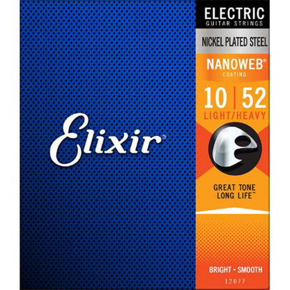 Elixir String 12077 Nanoweb Electric Guitar String Nickel Plated Steel Light Top Heavy Bottom  (10-52)