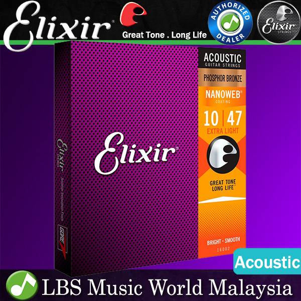 Elixir 16027 Nanoweb Acoustic Guitar String Phosphor Bronze Custom Light Bright Smooth (11-52)