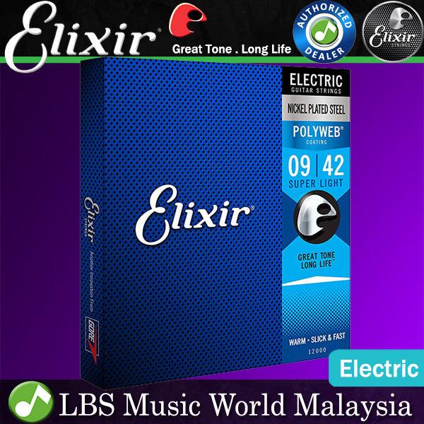 Elixir 12000 Polyweb Electric Guitar String Nickel Plated Steel Super Light Warm (9-42)