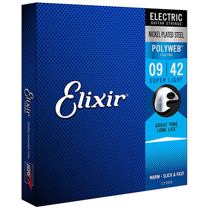 Elixir 12000 Polyweb Electric Guitar String Nickel Plated Steel Super Light Warm (9-42)