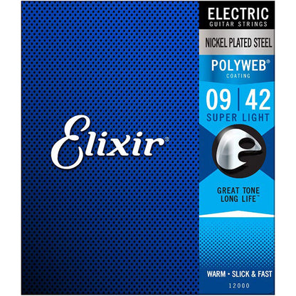 Elixir 12000 Polyweb Electric Guitar String Nickel Plated Steel Super Light Warm (9-42)