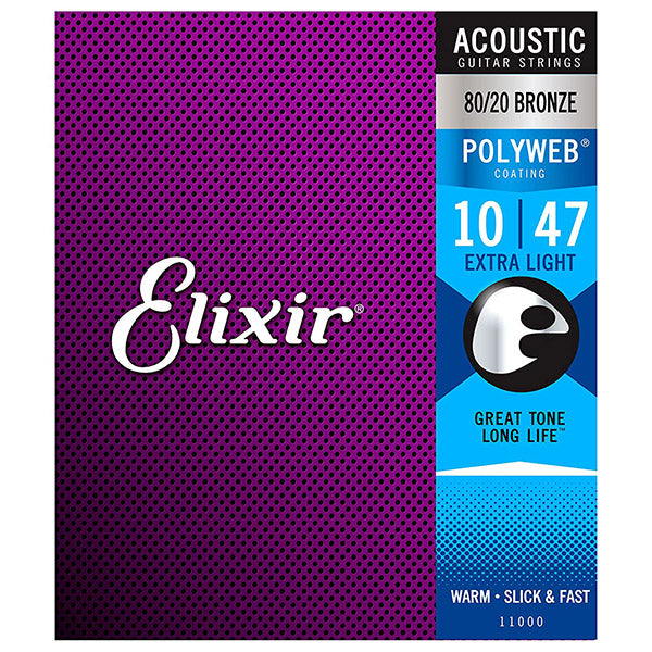 Elixir 11000 Polyweb Acoustic Guitar String 80/20 Bronze Extra Light Warm Slick Fast (10-47)