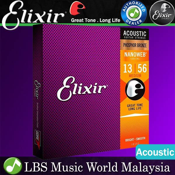 Elixir 16027 Nanoweb Acoustic Guitar String Phosphor Bronze Custom Light Bright Smooth (11-52)