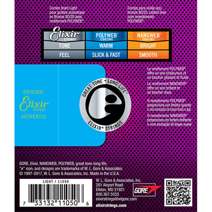 Elixir 11050 Polyweb Acoustic Guitar String 80/20 Bronze Light Warm Slick Fast (12-53)
