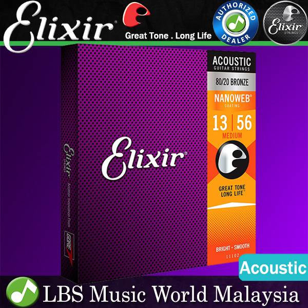 Elixir 11002 Nanoweb Acoustic Guitar String 80/20 Bronze Extra Light Bright Focus Smooth (10-47)