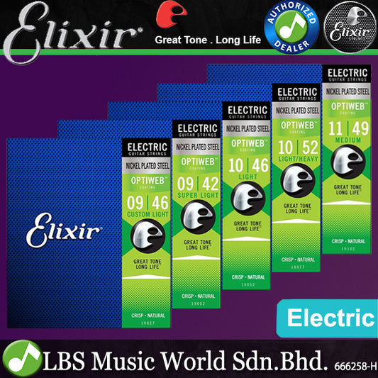 Elixir 19027 Optiweb Electric Guitar String Nickel Plated Steel Custom Light (09-46)