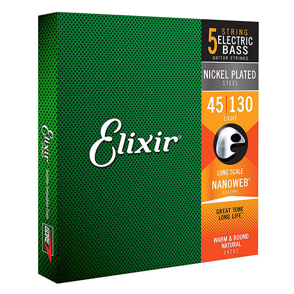 Elixir 14202 Nanoweb 5 String Electric Bass Guitar Nickel Plated Steel Long Scale (45-130)