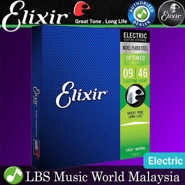 Elixir 19027 Optiweb Electric Guitar String Nickel Plated Steel Custom Light (09-46)