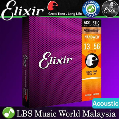 Elixir 16027 Nanoweb Acoustic Guitar String Phosphor Bronze Custom Light Bright Smooth (11-52)
