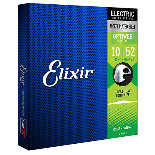 Elixir 19077 Optiweb Electric Guitar String Nickel Plated Steel Light Heavy Natural (10-52)
