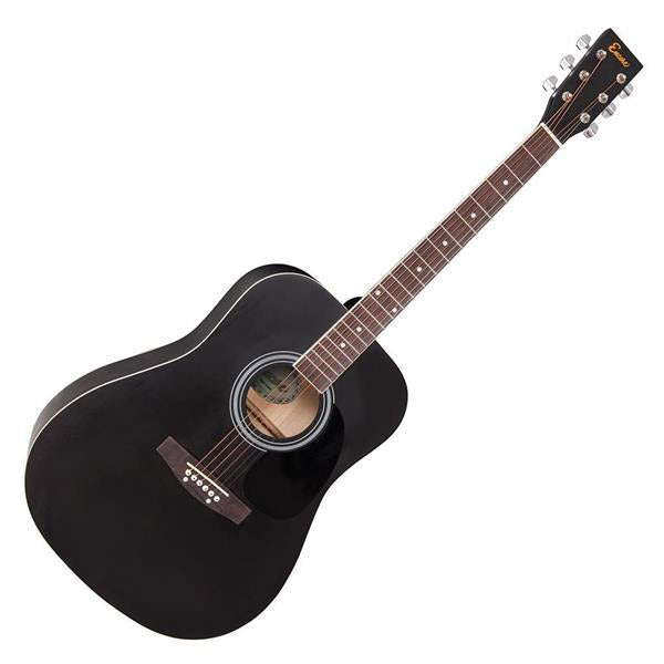 ENCORE EWP-100BK Dreadnought Black Acoustic Guitar Black Bundle Starter Pack Package