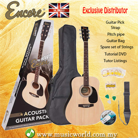 ENCORE EWP-100N Dreadnought Natural Wood Acoustic Guitar Bundle Starter Pack Package