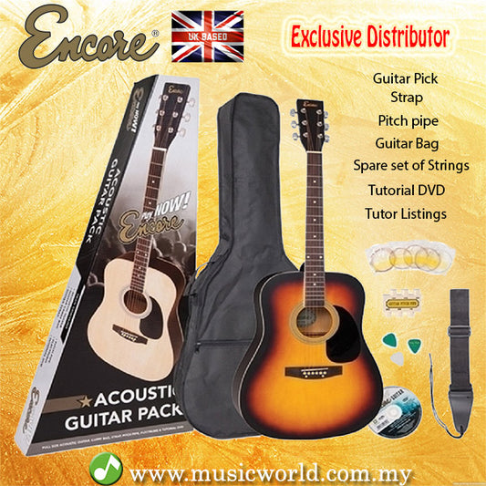 ENCORE EWP-100SB Dreadnought Sunburst Acoustic Guitar Bundle Starter Pack Package
