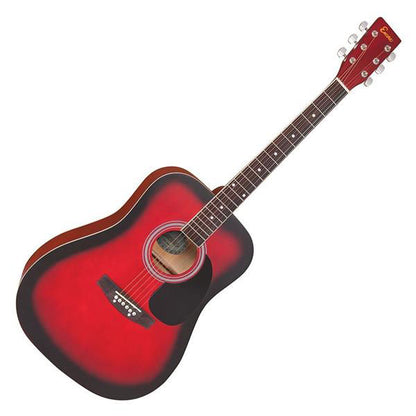 ENCORE EWP-100RB Redburst Dreadnought Black Acoustic Guitar Bundle Starter Pack Package