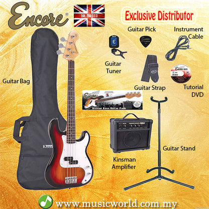 ENCORE EBP-E4SB Sunburst Bass Guitar Package Starter Pack Electric Bass Guitar Bundle