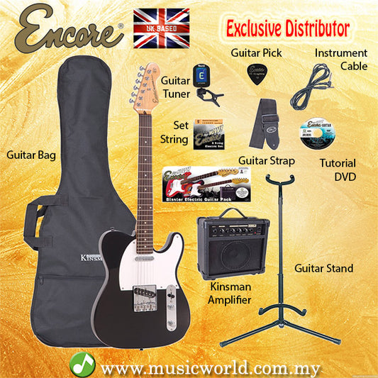 ENCORE EBP-E2BLK Black Electric Guitar Package Starter Pack Electric Guitar Bundle