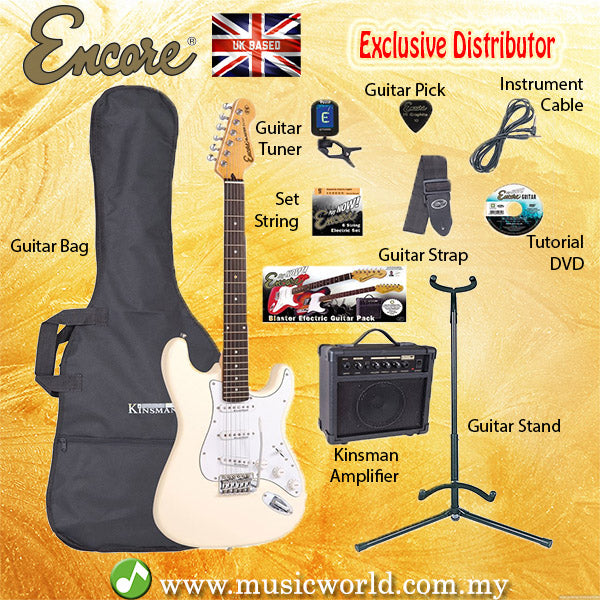 ENCORE EBP-E6VW White Electric Guitar Package Starter Pack Electric Guitar Bundle
