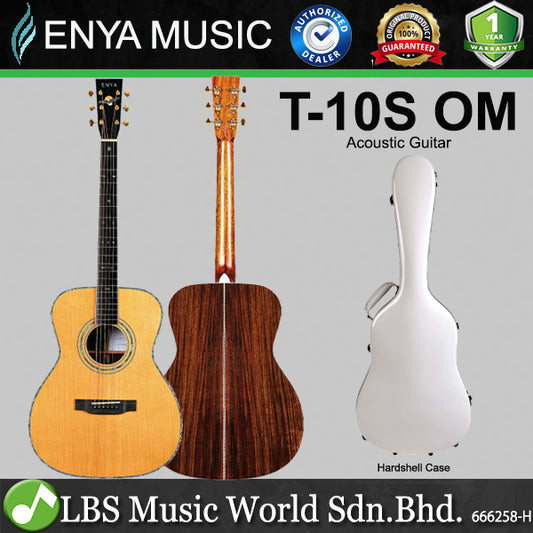 Enya T-10S OM Orchestra Model Solid Sitka Spruce Top Acoustic Guitar with Hardshell Case (T 10SOM 10SOME)
