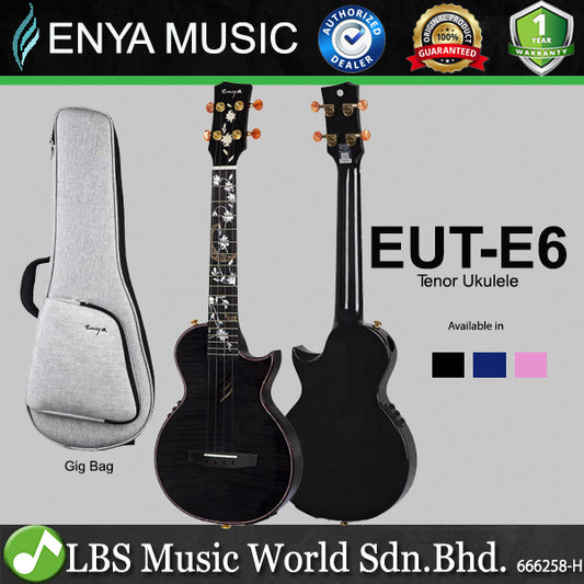 Enya E6 Solid Maple Tenor Ukulele with Built in AcousticPlus Pickup and Case
