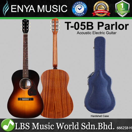 Enya T-05B 38 Inch Parlor Solid Sitka Spruce Top Acoustic Electric Guitar with Hardcase (T 05B)
