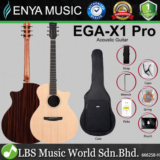 Enya EGA-X1 Pro Grand Auditorium Cutaway Solid Spruce Top Acoustic Guitar with Gig Bag (EGA X1)