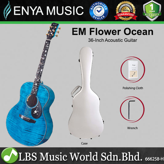ENYA EM-Flower Ocean 36 Inch Solid Sitka Spruce Acoustic Guitar with Fibre Glass Hardcase - 9th Limited Edition