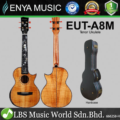 Enya A8M Mermaid Solid Hawaiian Koa Acoustic Electronic Tenor Ukulele with Hardcase (EUT A8M)