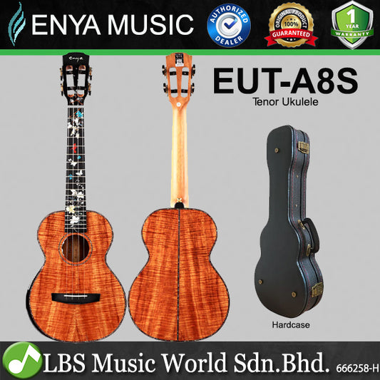 Enya A8S Spring Solid Hawaiian KOA Acoustic Electric Tenor Ukulele with Hardcase