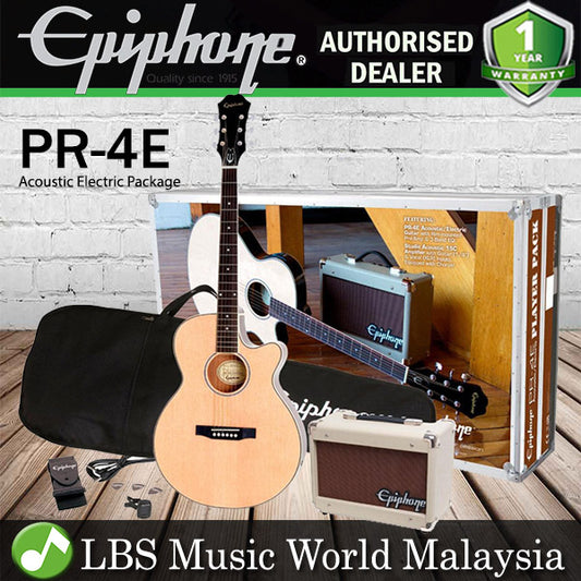 Epiphone PR-4E Acoustic Electric Guitar Player Package with Amplifier Speaker Amp Pack (PR4E PR 4E)