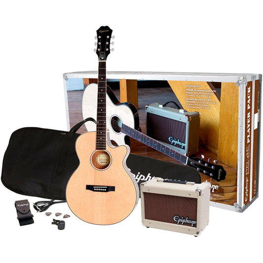 Epiphone PR-4E Acoustic Electric Guitar Player Package with Amplifier Speaker Amp Pack (PR4E PR 4E)