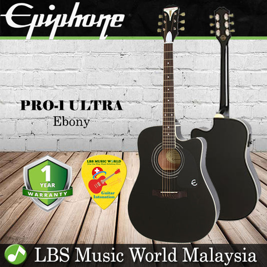 Epiphone PRO-1 ULTRA Solid Top Acoustic Electric Guitar Cutaway Ebony Black (PRO 1 ULTRA)