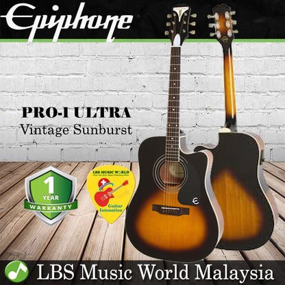 Epiphone PRO-1 ULTRA Solid Top Acoustic Electric Guitar Cutaway Vintage Sunburst (PRO 1 ULTRA)