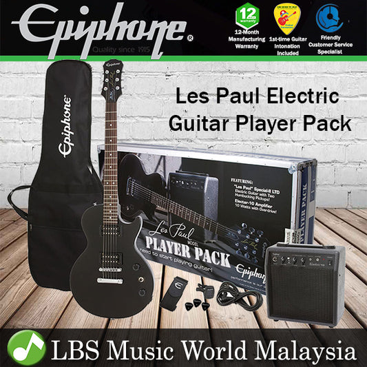 Epiphone Les Paul Player Pack with 10 Watt Electric Guitar Speaker Amplifier and Lesson - Ebony Black