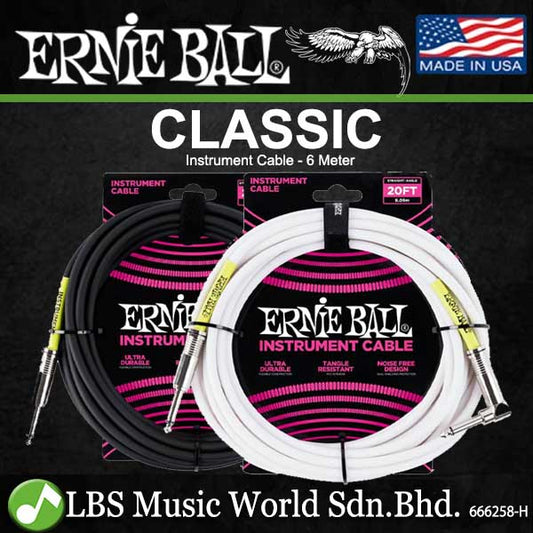 Ernie Ball Classic Instrument Cable for Guitar, Digital Drum, Piano and Keyboard 20Ft (6046 6047)