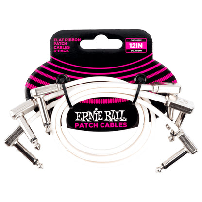 Ernie Ball 3 Pack Flat Ribbon Pedalboard Patch Cable for Effect Pedal - White (P06386 P06384 P06385)