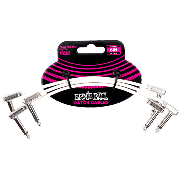 Ernie Ball 3 Pack Flat Ribbon Pedalboard Patch Cable for Effect Pedal - White (P06386 P06384 P06385)