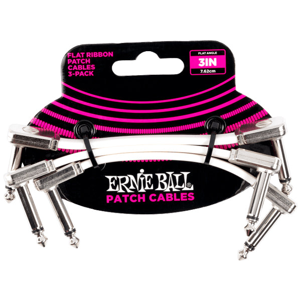 Ernie Ball 3 Pack Flat Ribbon Pedalboard Patch Cable for Effect Pedal - White (P06386 P06384 P06385)