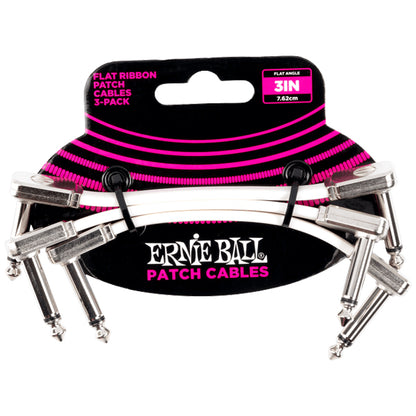 Ernie Ball 3 Pack Flat Ribbon Pedalboard Patch Cable for Effect Pedal - White (P06386 P06384 P06385)