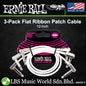 Ernie Ball 3 Pack Flat Ribbon Pedalboard Patch Cable for Effect Pedal - White (P06386 P06384 P06385)