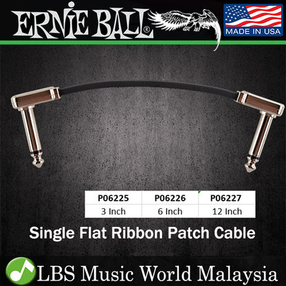 Ernie Ball Single Flat Ribbon Pedalboard Patch Cable For Effect Pedal (6225 6226 6227)